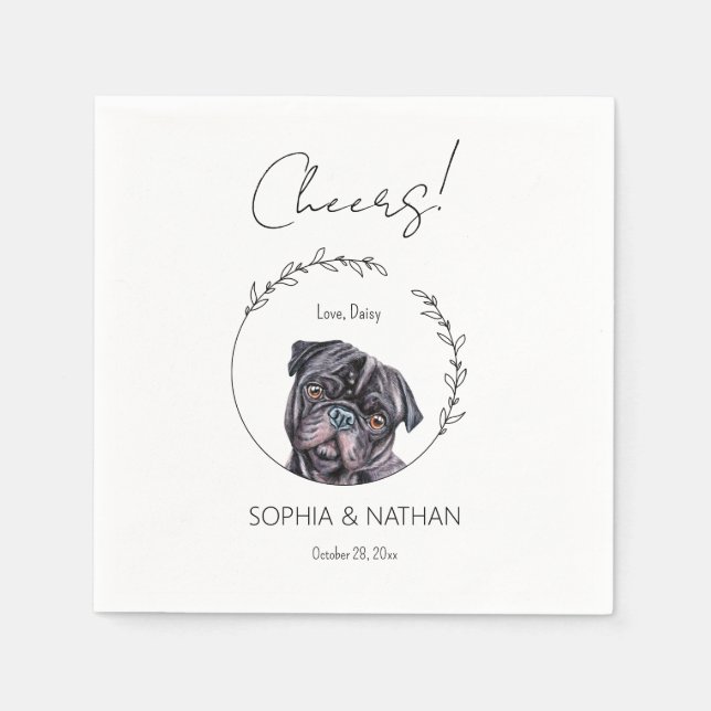 Einfache Mops Dog Wedding Cocktail Napkins Serviette (Vorderseite)