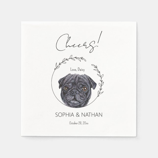 Einfache Mops Dog Wedding Cocktail Napkins Serviette (Vorderseite)
