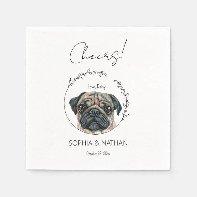 Einfache Mops Dog Wedding Cocktail Napkins Serviette (Vorderseite)