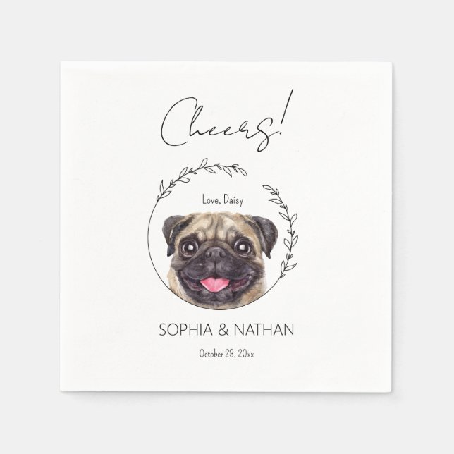 Einfache Mops Dog Wedding Cocktail Napkins Serviette (Vorderseite)
