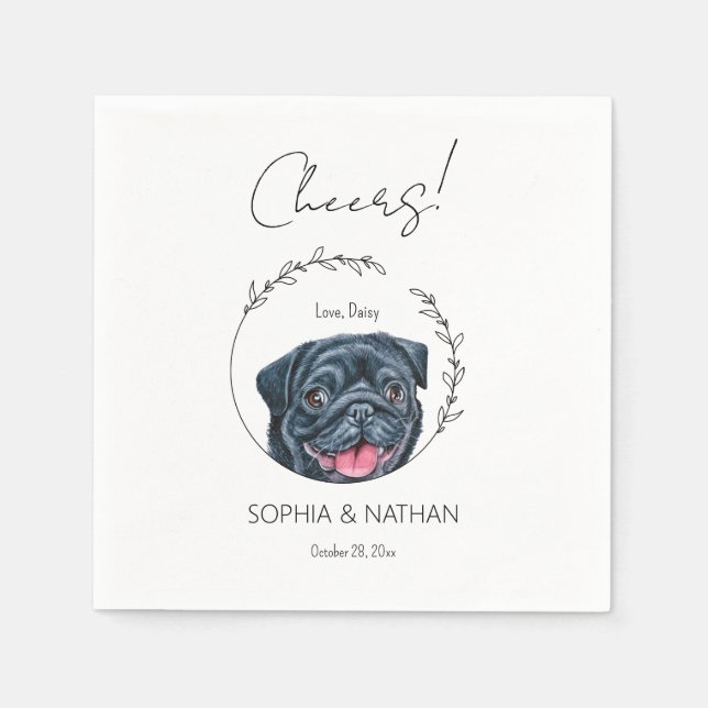 Einfache Mops Dog Wedding Cocktail Napkins Serviette (Vorderseite)