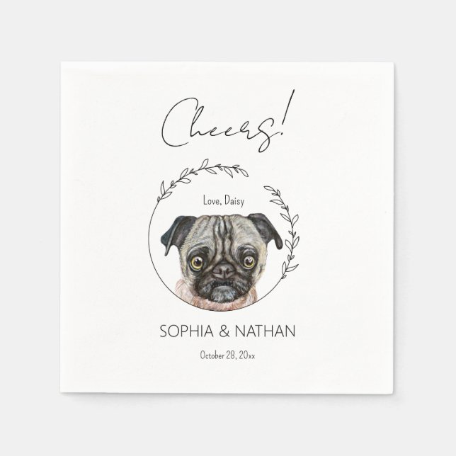 Einfache Mops Dog Wedding Cocktail Napkins Serviette (Vorderseite)