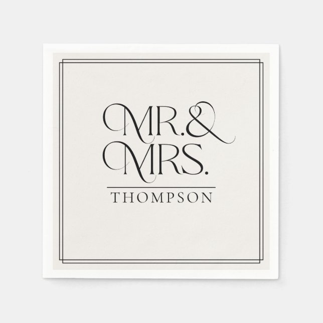 Einfache Mr. & Mrs. Cream Wedding Paper Serviette (Vorderseite)