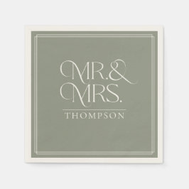 Einfache Mr. & Mrs. Green Moss Ecru Wedding Paper Serviette