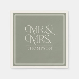 Einfache Mr. & Mrs. Green Moss Ecru Wedding Paper Serviette