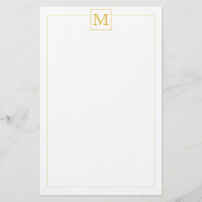 Einfache Mustard Initial Monogram Square-Grenze Briefpapier (Vorderseite)