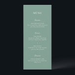 Einfache Mute Grüne Hochzeit Menükarte<br><div class="desc">Modernes Hochzeitsmenü mit einem einfachen Design und einer Kombination aus zeitgenössischem serifenem Sans-Schriftart,  elegantem Drehbuch und kursivem Schriftart.</div>