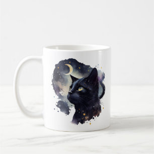 Einfache Mystic Cat Crescent Moon Starlight Clean Kaffeetasse