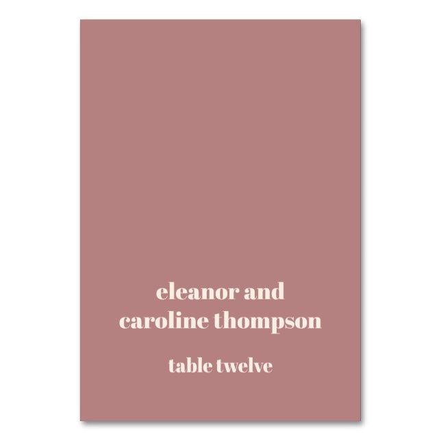 Einfache Name Dusty Rose Custom Wedding Platzkarte Tischnummer (Vorderseite)