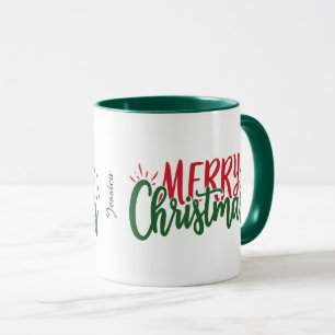 Einfache Name Merry Weihnachten Rot und Grün Tasse