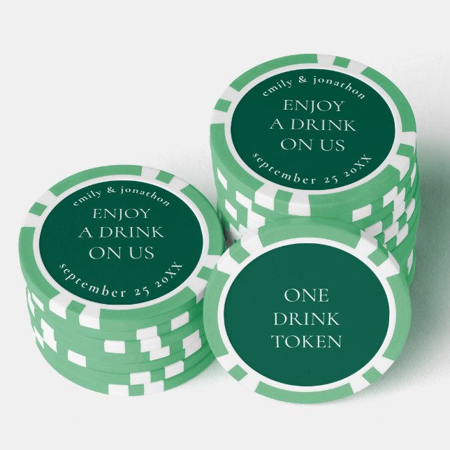 Einfache Namen Datum Hochzeit Smaragdgetränk Token Pokerchips (Stapel)