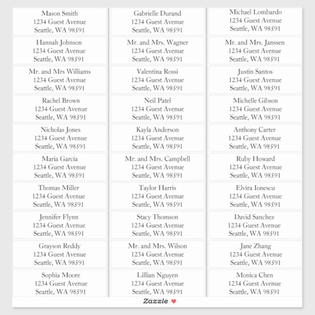 Einfache Namen Hochzeitgastadressen Labels (Blatt)