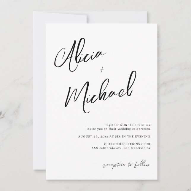 Einfache Namen Skript QR CODE Hochzeit Einladung (Vorderseite)