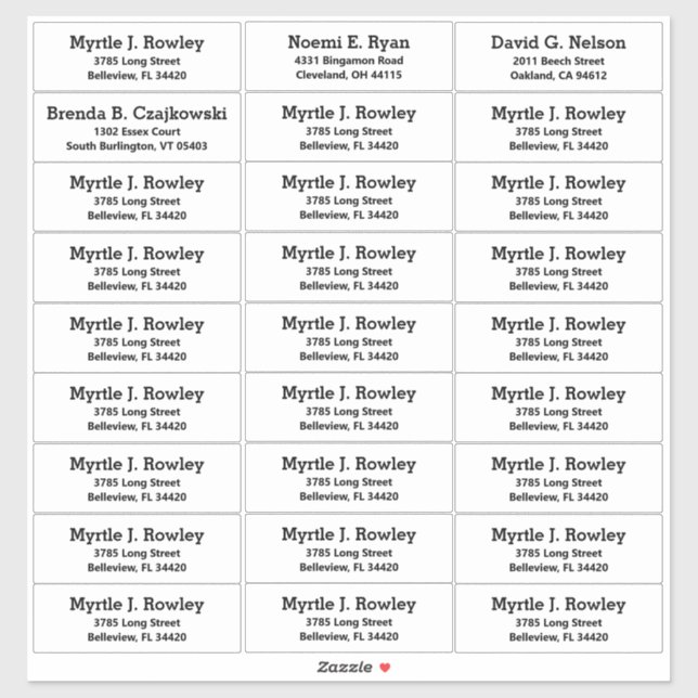 Einfache Namen und Anschrift des Kunden Aufkleber (Blatt)