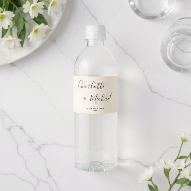 Einfache Natürliche Weiße Schrift Minimalistische  Wasserflaschenetikett (Von Creator hochgeladen)