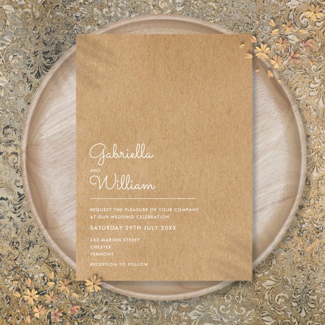 Einfache Naturschrift Rustikale Hochzeit Einladung (Simple Natural Script Rustic Kraft Wedding Invitation)