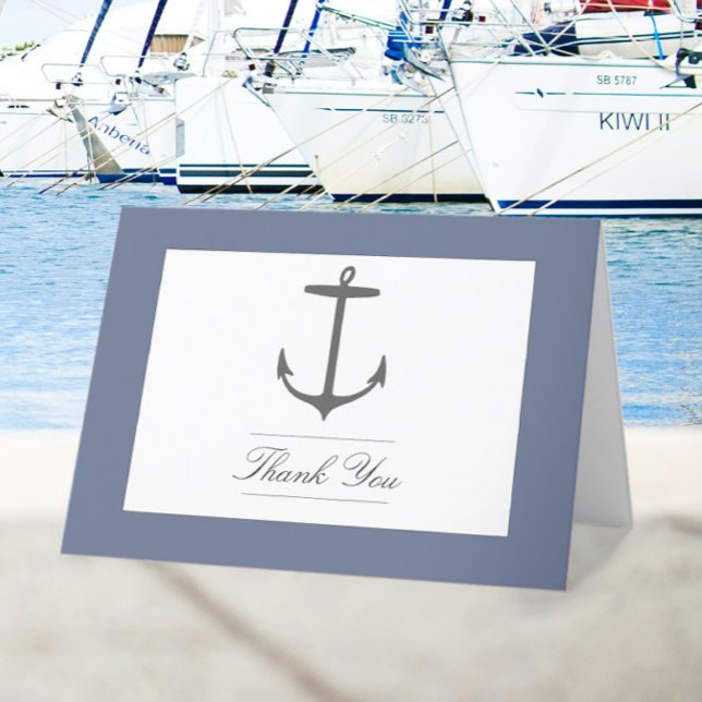 Einfache Nautic Anchor-Hochzeit | Dusty Blue Dankeskarte (Dusty Blue Simple Nautical Anchor Wedding Thank You Card)