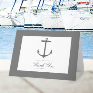 Einfache Nautic Anchor-Hochzeit   Grau Dankeskarte