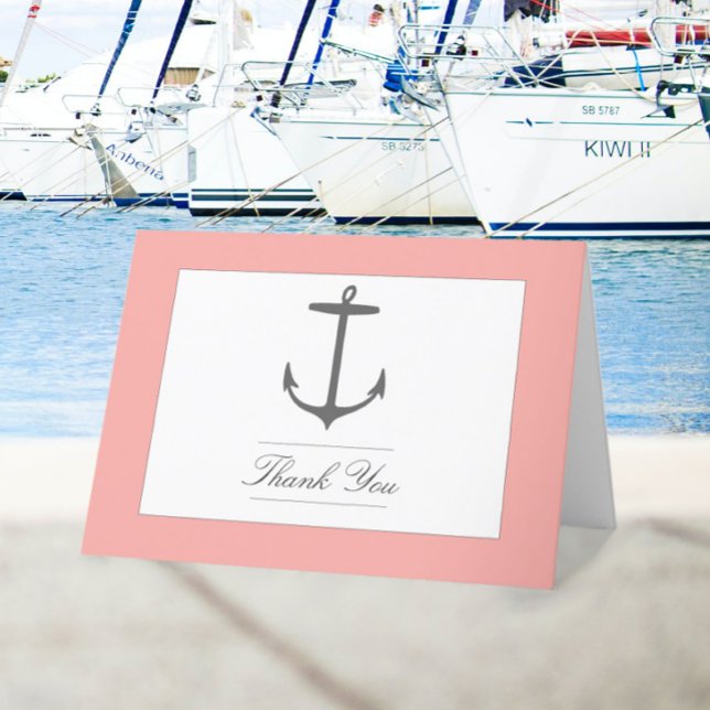Einfache Nautic Anchor-Hochzeit | Korallen Dankeskarte (Coral Simple Nautical Anchor Wedding Thank You Card)