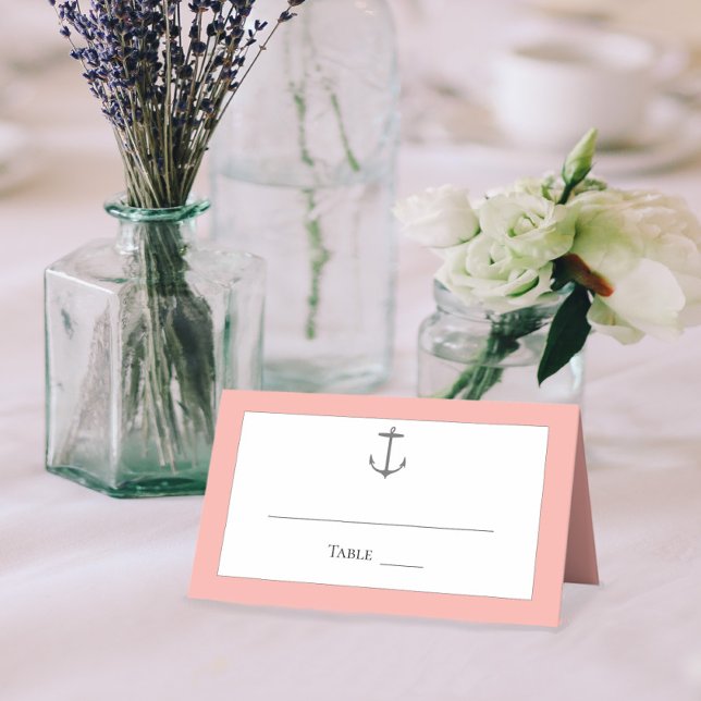 Einfache Nautic Anchor-Hochzeit | Korallen Platzkarte (Coral Simple Nautical Anchor Wedding Place Card)