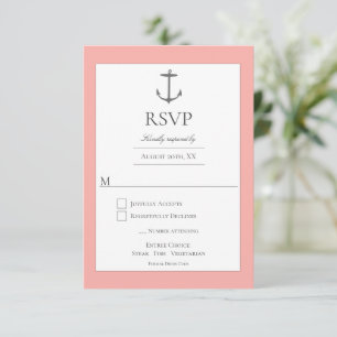 Einfache Nautic Anchor-Hochzeit   Korallen RSVP Karte