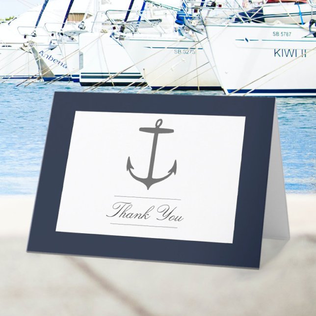 Einfache Nautic Anchor-Hochzeit | Marineblau Dankeskarte (Navy Simple Nautical Anchor Wedding Thank You Card)