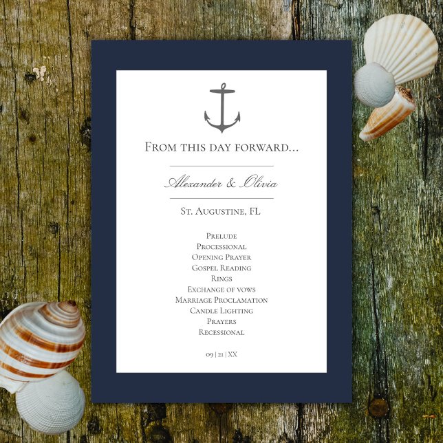 Einfache Nautic Anchor-Hochzeit | Marineblau Programm (Navy Simple Nautical Anchor Wedding Program)