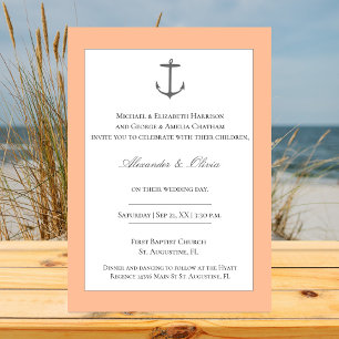 Einfache Nautic Anchor-Hochzeit Peach Einladung