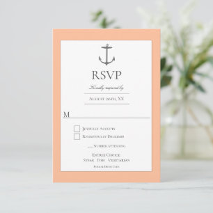 Einfache Nautic Anchor-Hochzeit   Peach RSVP Karte