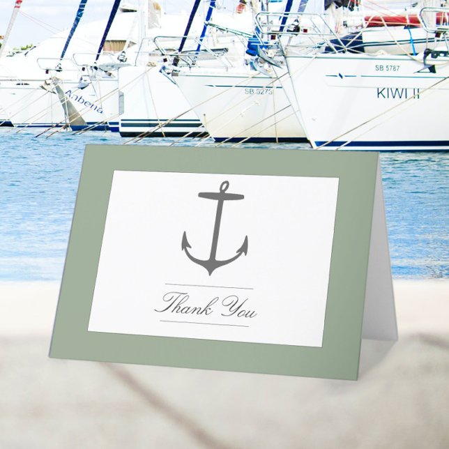 Einfache Nautic Anchor-Hochzeit | Sage Green Dankeskarte (Sage Green Simple Nautical Anchor Wedding Thank You Card)