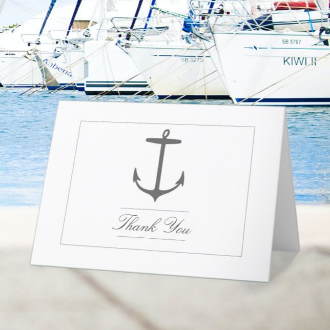 Einfache Nautic Anchor-Hochzeit | weiß Dankeskarte (White Simple Nautical Anchor Wedding Thank You Card)