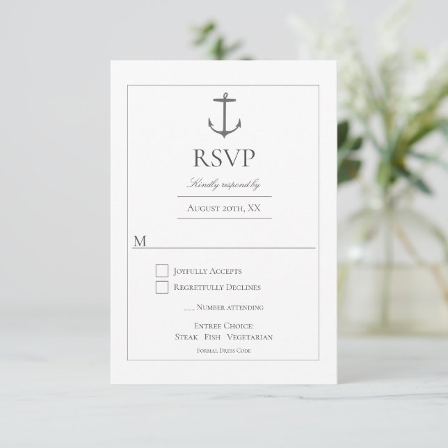 Einfache Nautic Anchor-Hochzeit | weiß RSVP Karte (Stehend Vorderseite)