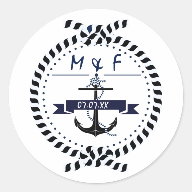 Einfache Nautical Anchor Beach Hochzeitsticker Runder Aufkleber (Vorderseite)