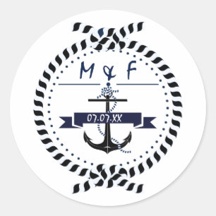 Einfache Nautical Anchor Beach Hochzeitsticker Runder Aufkleber
