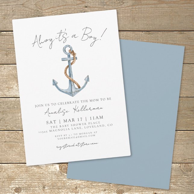 Einfache Nautical Baby-Dusche Einladung (Watercolor Minimal Blue Nautical Baby Shower Invitation)