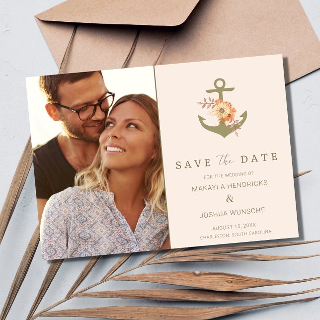 Einfache Nautical Boho Blumenhochzeit retten das D Einladung (Boho Nautical Photo Beach Wedding Save the Date)