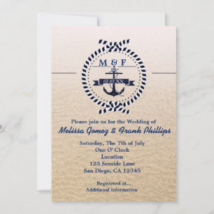 Einfache nautische Sandstrand-Hochzeitseinladung Einladung