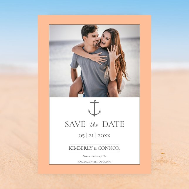 Einfache Nautische Verankerung Save the Date | Pea (Peach Fuzz Simple Nautical Anchor Photo Save the Date)