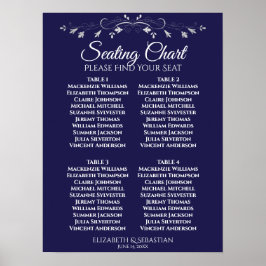 Einfache Navy Blue 4 Table Wedding Chart Poster