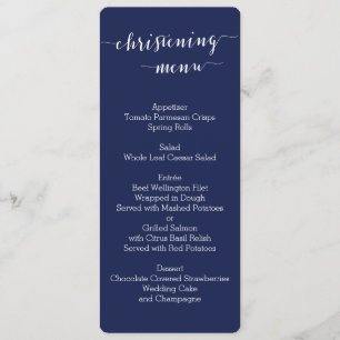 Einfache Navy Blue Christening Menu Cards Menükarte