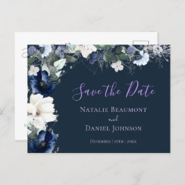 Einfache Navy Blue Floral Save the Date Einladungspostkarte