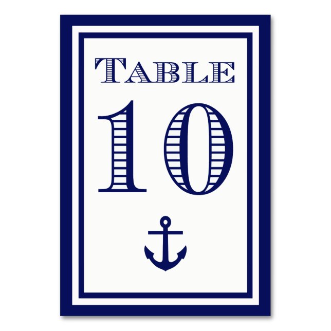 Einfache Navy Blue Gerahmt Ankertafel #10 Tischnummer (Vorderseite)
