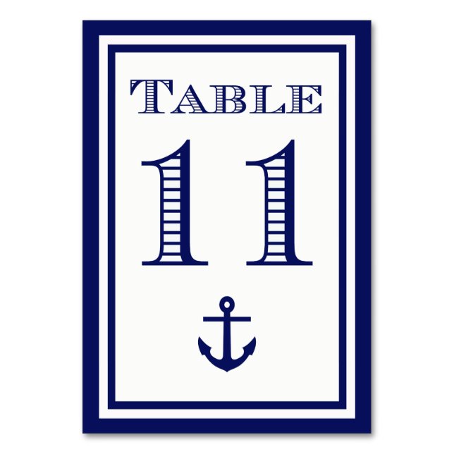 Einfache Navy Blue Gerahmt Ankertafel #11 Tischnummer (Vorderseite)