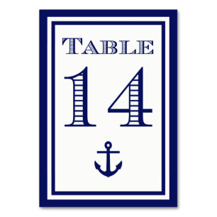 Einfache Navy Blue Gerahmt Ankertafel #14 Tischnummer