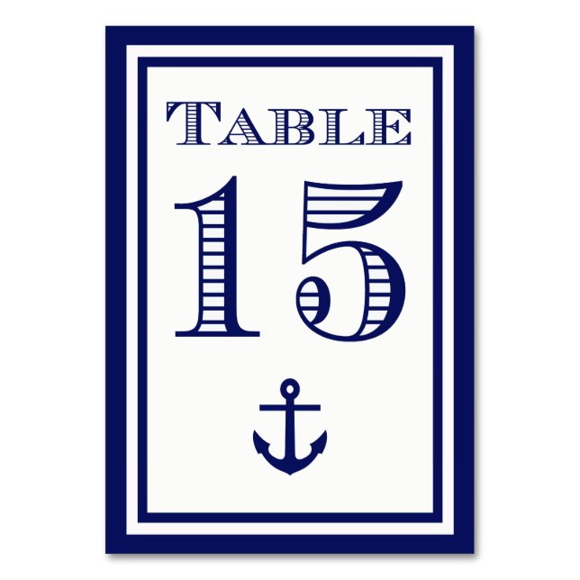 Einfache Navy Blue Gerahmt Ankertafel #15 Tischnummer (Vorderseite)