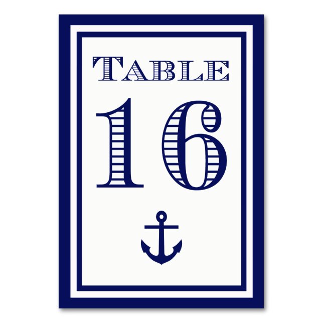 Einfache Navy Blue Gerahmt Ankertafel #16 Tischnummer (Vorderseite)