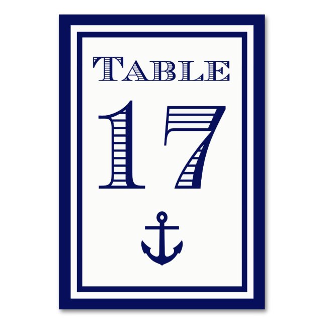 Einfache Navy Blue Gerahmt Ankertafel #17 Tischnummer (Vorderseite)