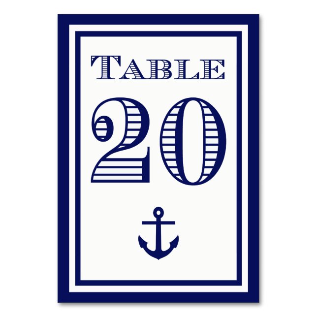 Einfache Navy Blue Gerahmt Ankertafel #20 Tischnummer (Vorderseite)