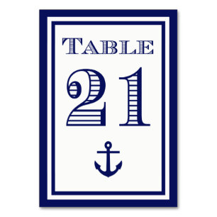 Einfache Navy Blue Gerahmt Ankertafel #21 Tischnummer