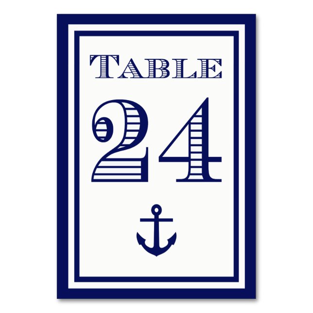 Einfache Navy Blue Gerahmt Ankertafel #24 Tischnummer (Vorderseite)
